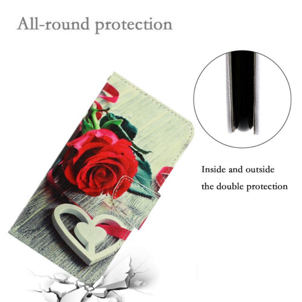 Flip Case voor Xiaomi Redmi Note 11 Pro Plus 5G Met Ketting Romantische Roos Met Bandjes