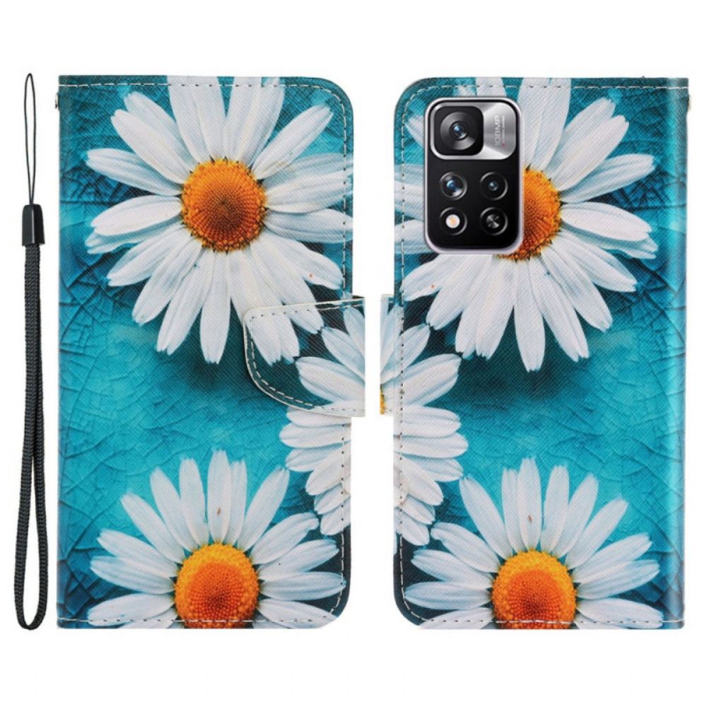 Flip Case voor Xiaomi Redmi Note 11 Pro Plus 5G Met Ketting Thong Madeliefjes