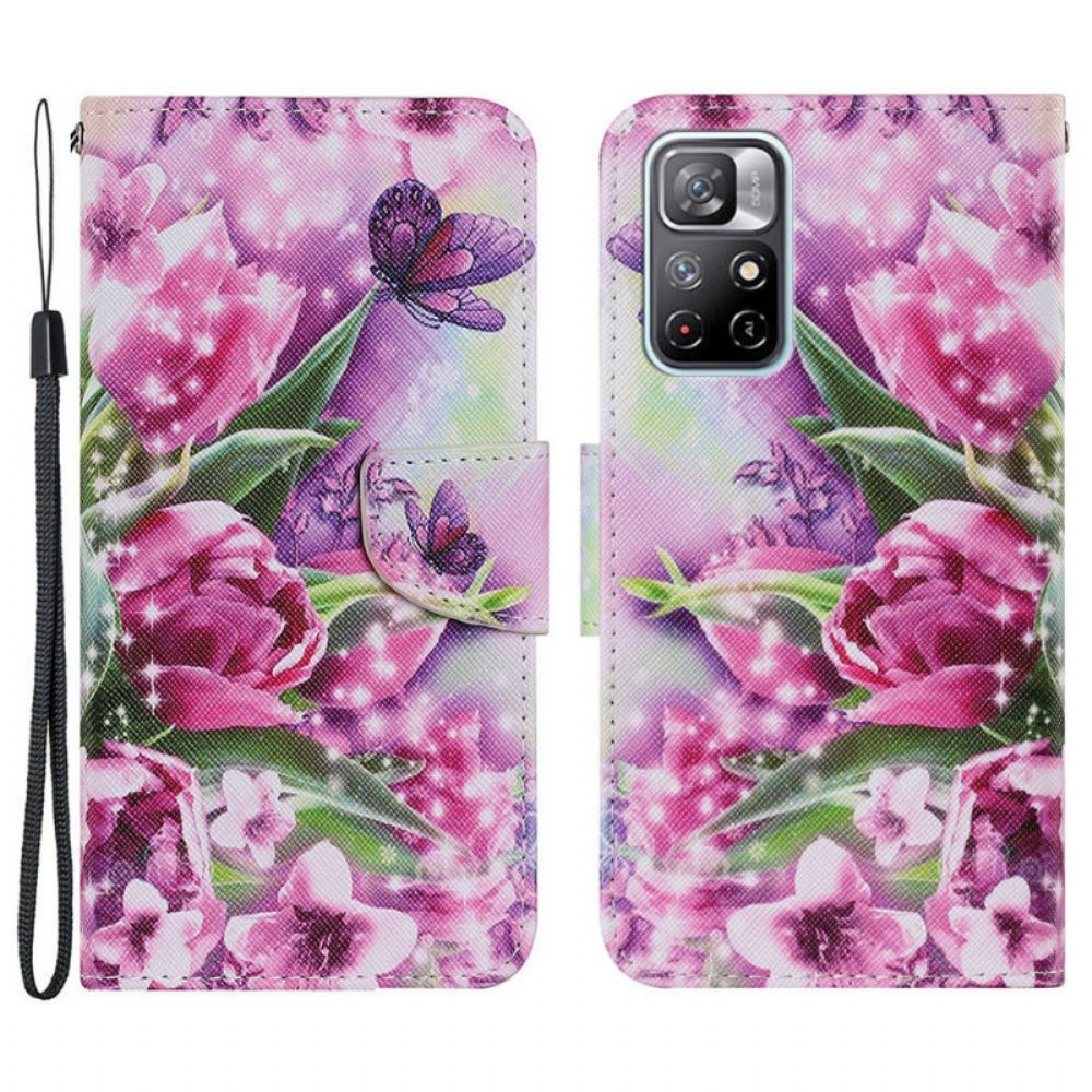 Flip Case voor Xiaomi Redmi Note 11 Pro Plus 5G Vlinders En Tulpen