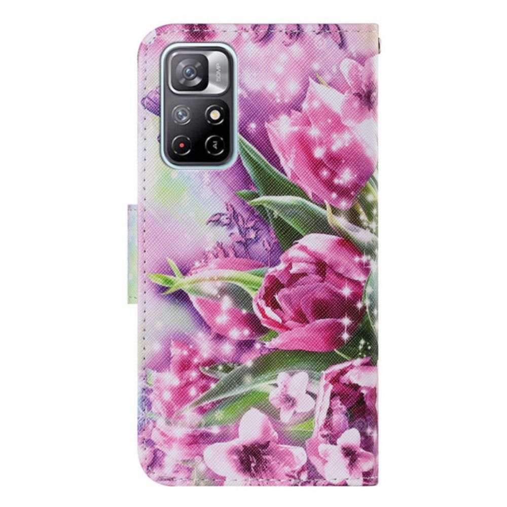 Flip Case voor Xiaomi Redmi Note 11 Pro Plus 5G Vlinders En Tulpen