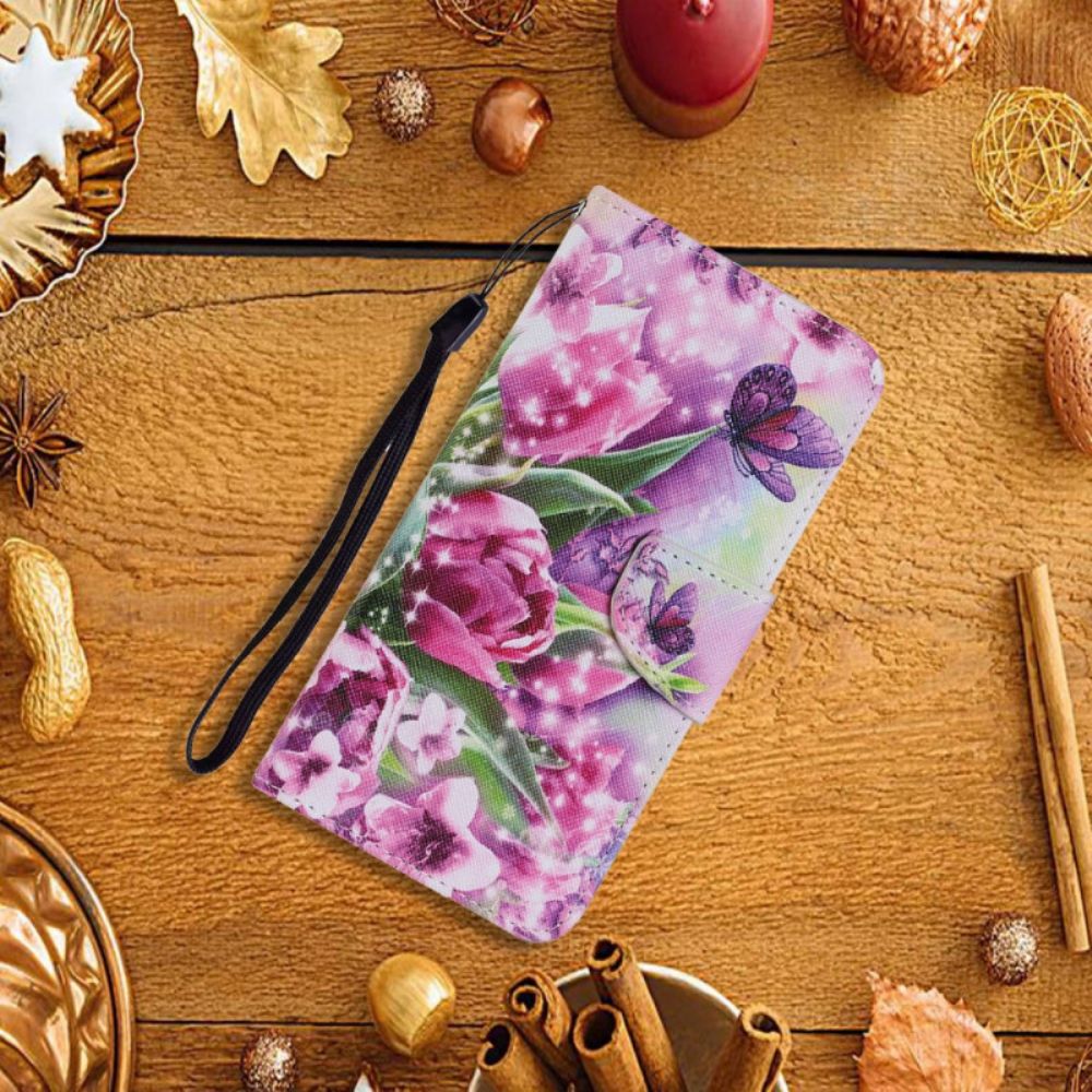 Flip Case voor Xiaomi Redmi Note 11 Pro Plus 5G Vlinders En Tulpen