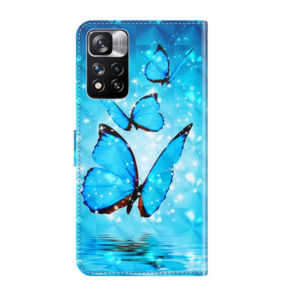 Folio-hoesje voor Xiaomi Redmi Note 11 Pro Plus 5G 3d Blauwe Vlinders