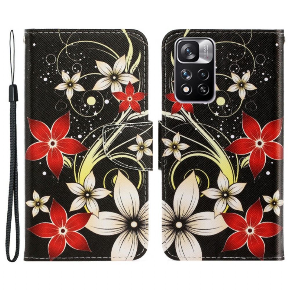 Folio-hoesje voor Xiaomi Redmi Note 11 Pro Plus 5G Met Ketting Kleurrijke Band Bloemen