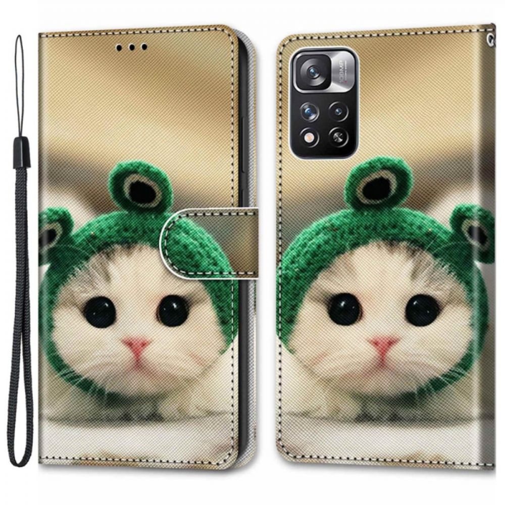 Folio-hoesje voor Xiaomi Redmi Note 11 Pro Plus 5G Met Ketting Leuke Kitten Met Bandjes