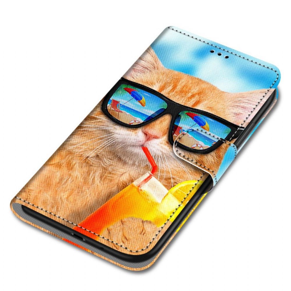 Folio-hoesje voor Xiaomi Redmi Note 11 Pro Plus 5G Met Ketting Sterrenriem Kat