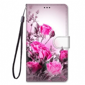 Folio-hoesje voor Xiaomi Redmi Note 11 Pro Plus 5G Met Ketting Thong Bloemen