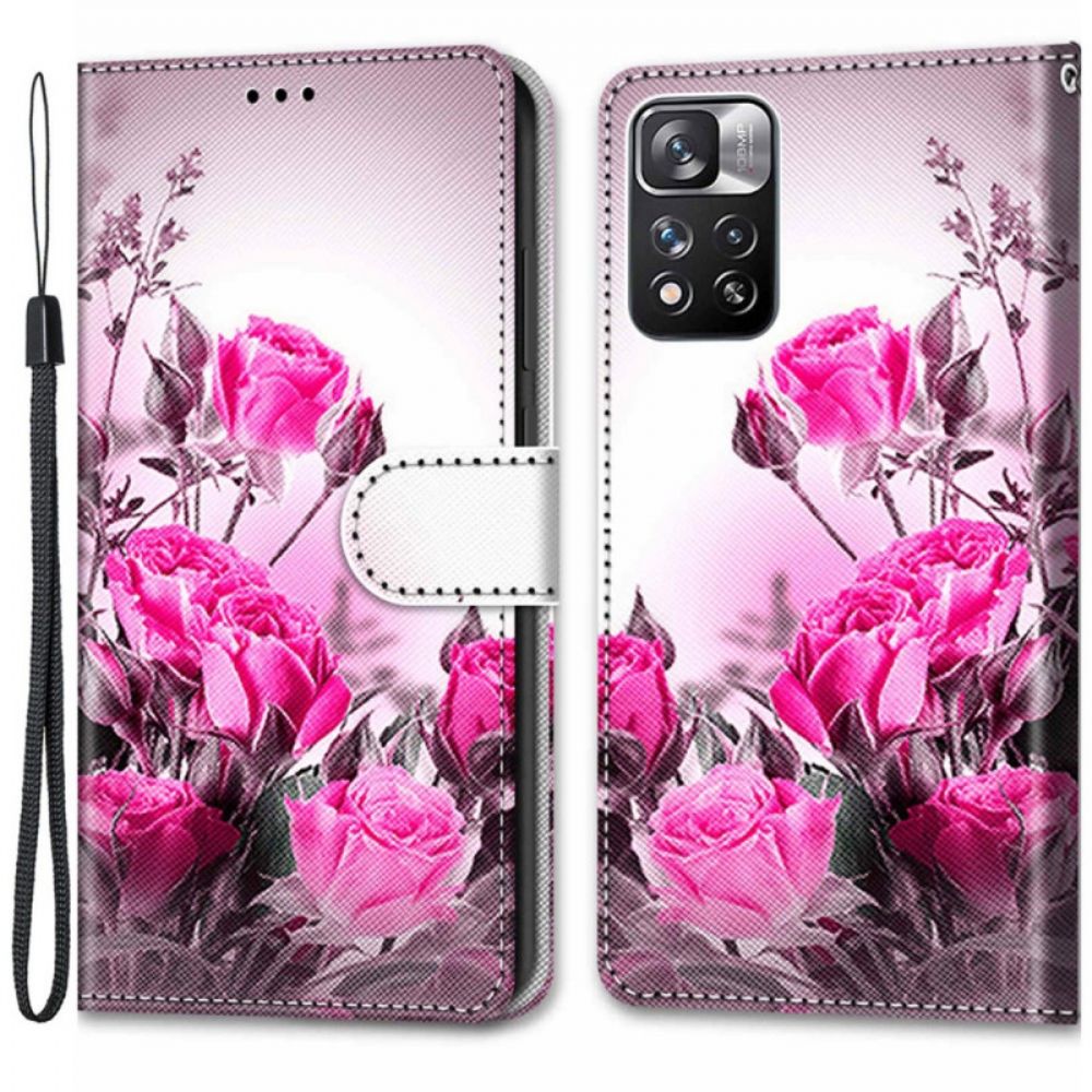 Folio-hoesje voor Xiaomi Redmi Note 11 Pro Plus 5G Met Ketting Thong Bloemen