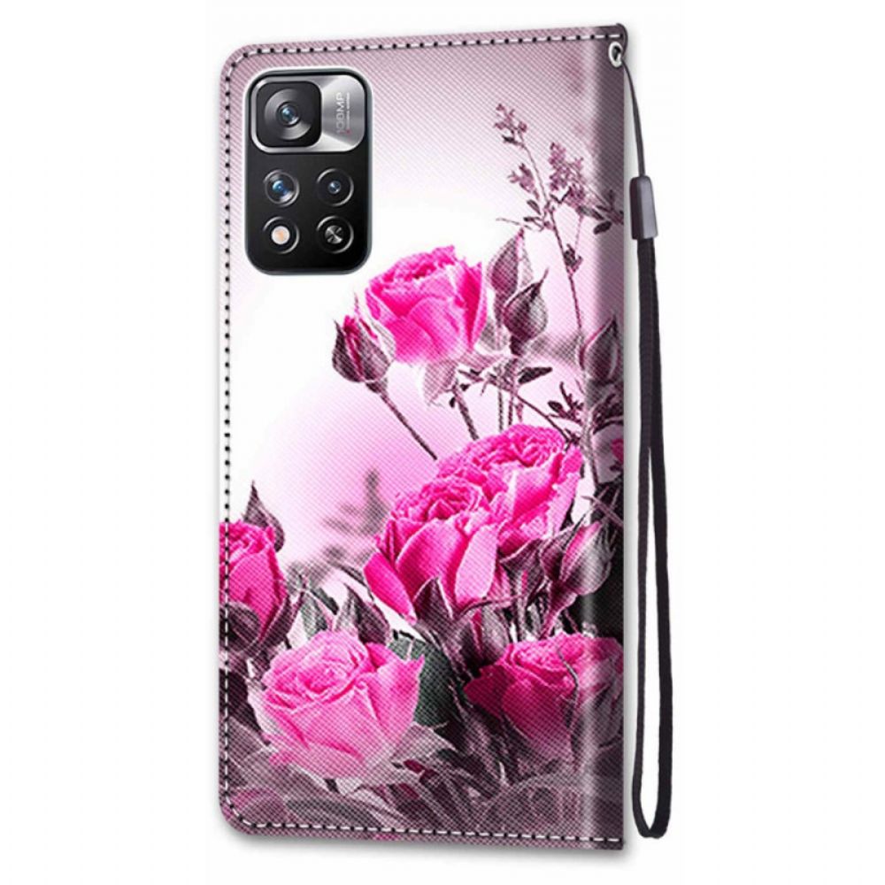 Folio-hoesje voor Xiaomi Redmi Note 11 Pro Plus 5G Met Ketting Thong Bloemen