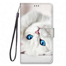 Folio-hoesje voor Xiaomi Redmi Note 11 Pro Plus 5G Met Ketting Witte Kat Met Bandjes