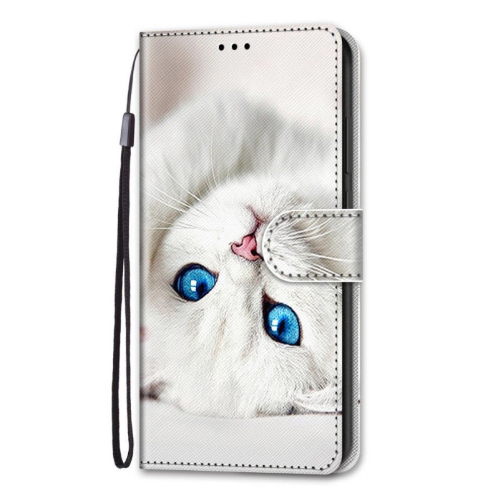 Folio-hoesje voor Xiaomi Redmi Note 11 Pro Plus 5G Met Ketting Witte Kat Met Bandjes