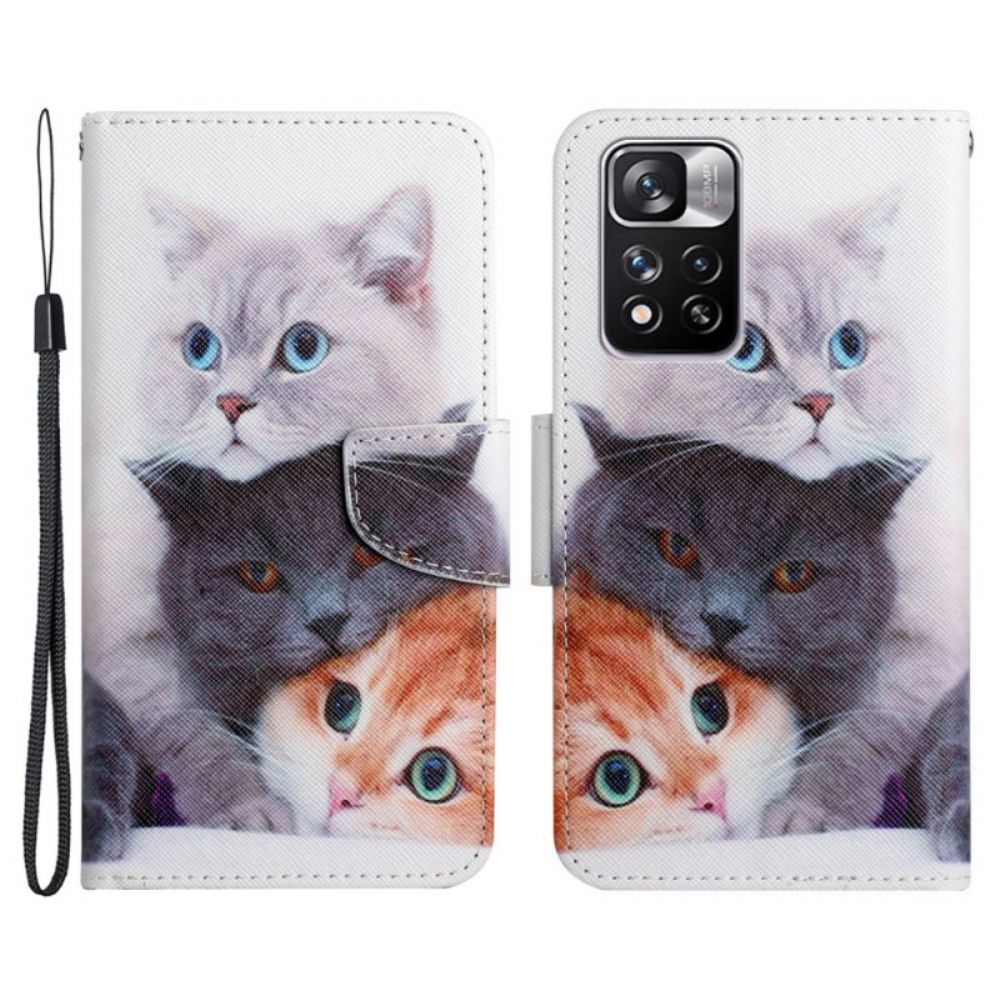 Folio-hoesje voor Xiaomi Redmi Note 11 Pro Plus 5G Stapel Lanyard Katten