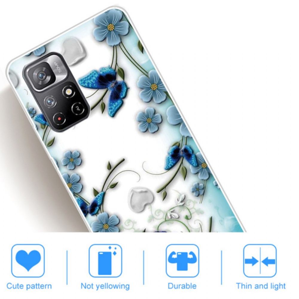 Hoesje voor Xiaomi Redmi Note 11 Pro Plus 5G Blauwe Bloemen En Vlinders