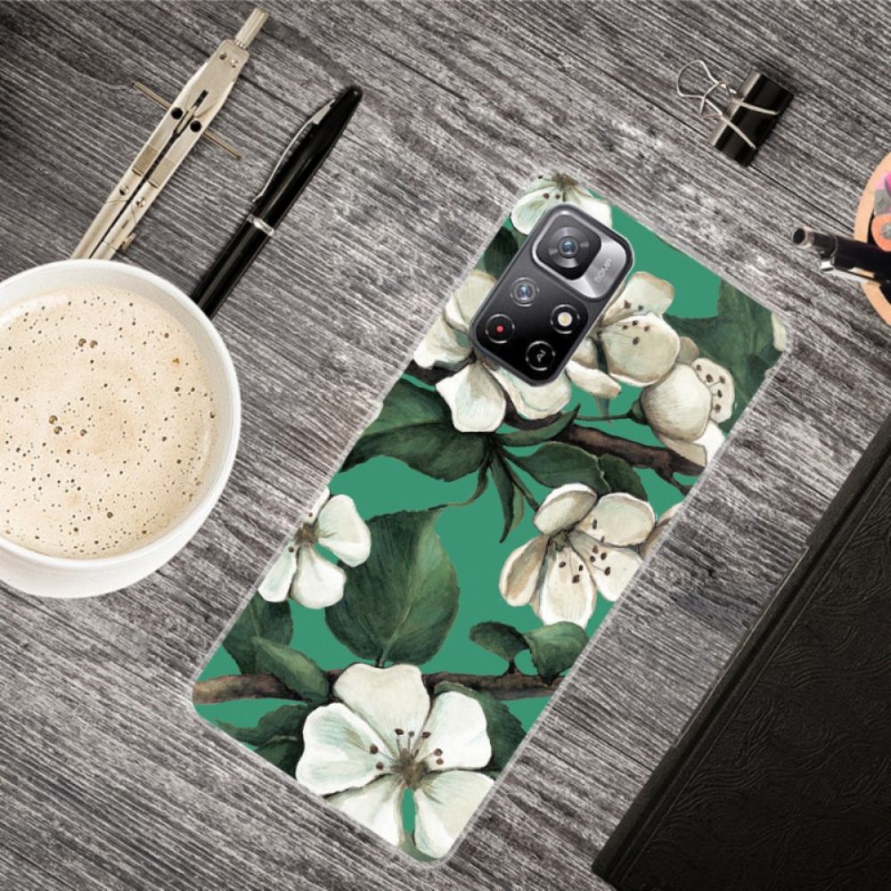 Hoesje voor Xiaomi Redmi Note 11 Pro Plus 5G Siliconen Witte Bloemen