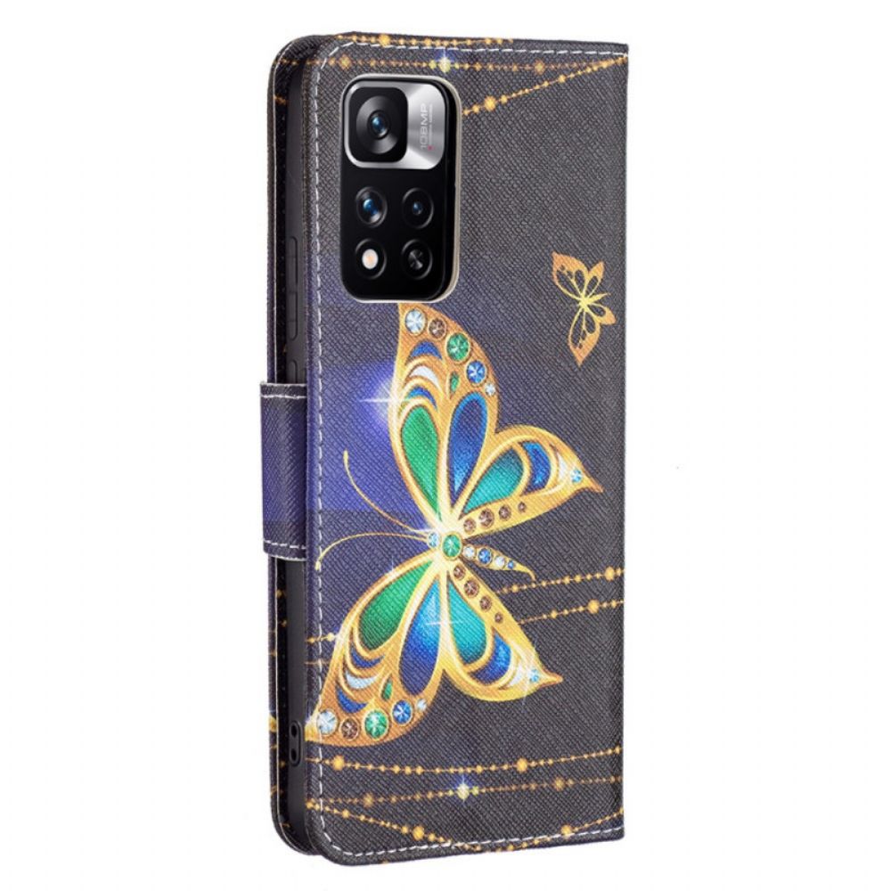 Leren Hoesje voor Xiaomi Redmi Note 11 Pro Plus 5G Gouden Vlinders