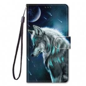 Leren Hoesje voor Xiaomi Redmi Note 11 Pro Plus 5G Met Ketting Gebonden Wolf