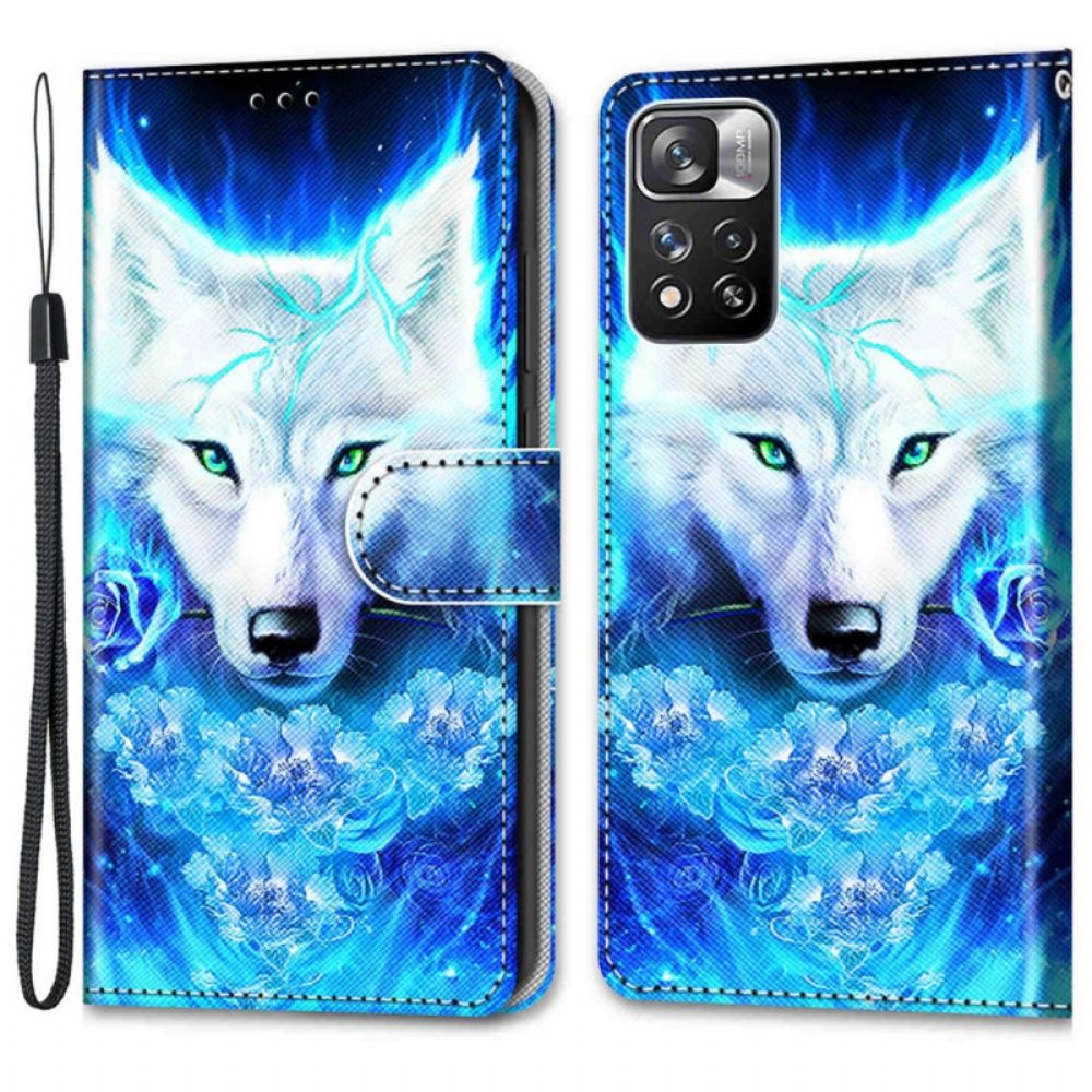 Leren Hoesje voor Xiaomi Redmi Note 11 Pro Plus 5G Met Ketting Gebonden Wolf