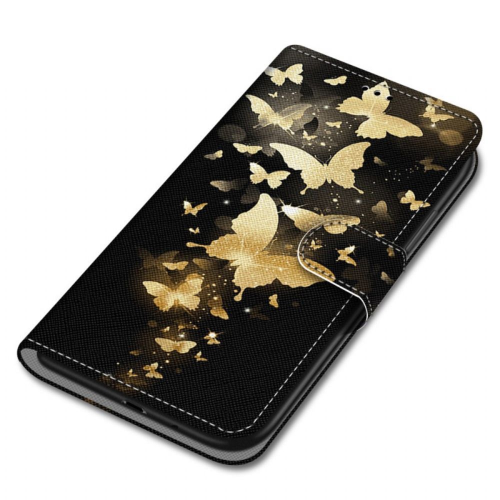 Leren Hoesje voor Xiaomi Redmi Note 11 Pro Plus 5G Met Ketting Gouden Vlinders Met Riem