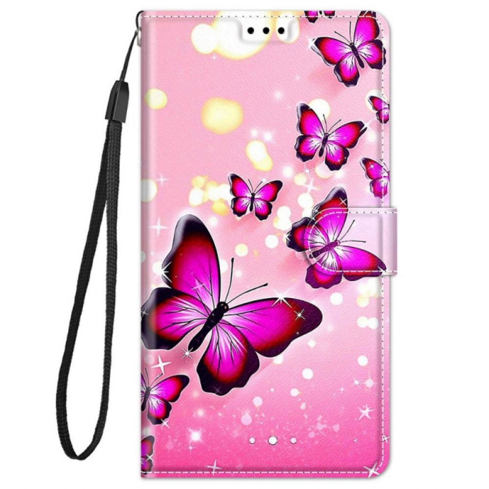 Leren Hoesje voor Xiaomi Redmi Note 11 Pro Plus 5G Met Ketting Thong Vlinders Fan