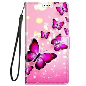 Leren Hoesje voor Xiaomi Redmi Note 11 Pro Plus 5G Met Ketting Thong Vlinders Fan