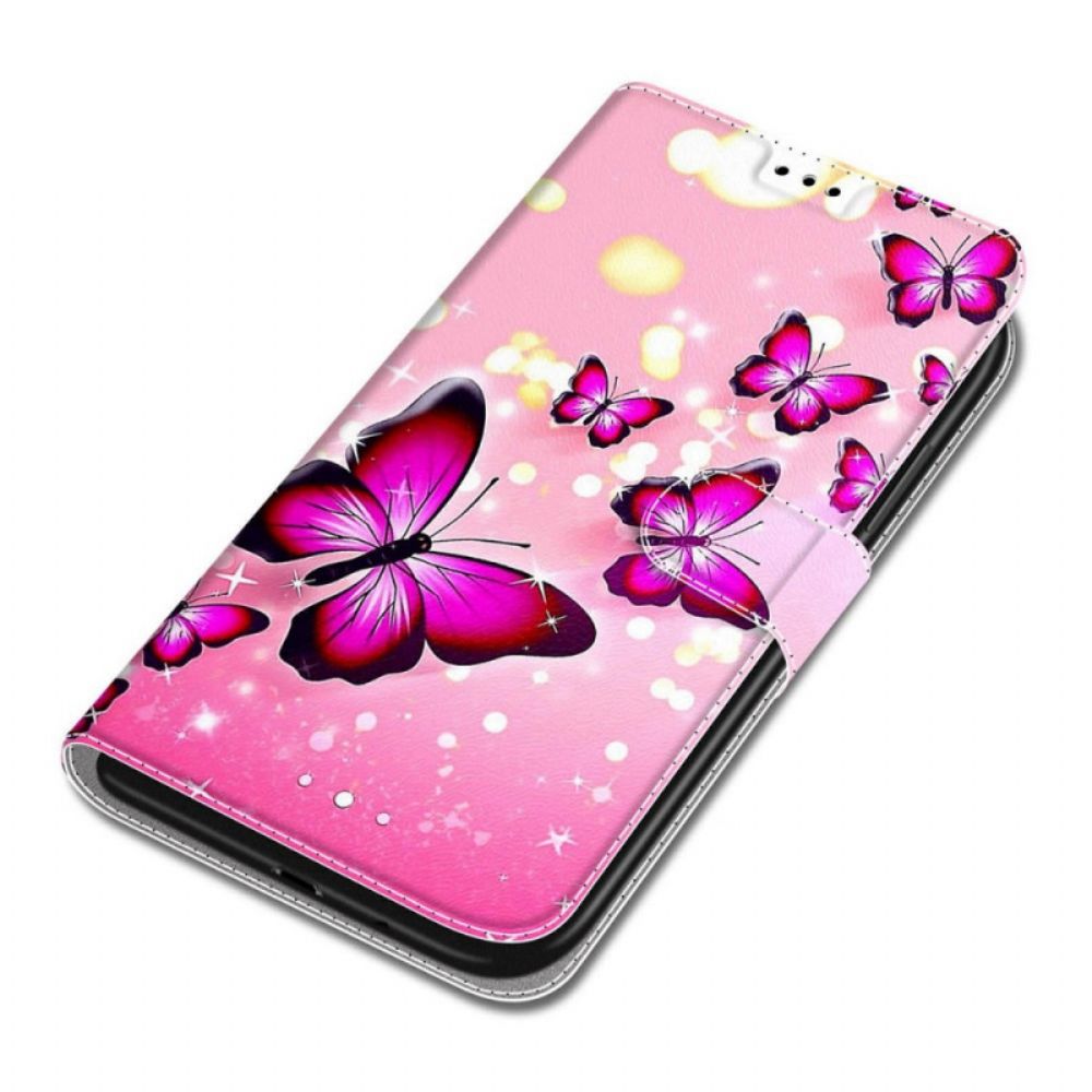 Leren Hoesje voor Xiaomi Redmi Note 11 Pro Plus 5G Met Ketting Thong Vlinders Fan