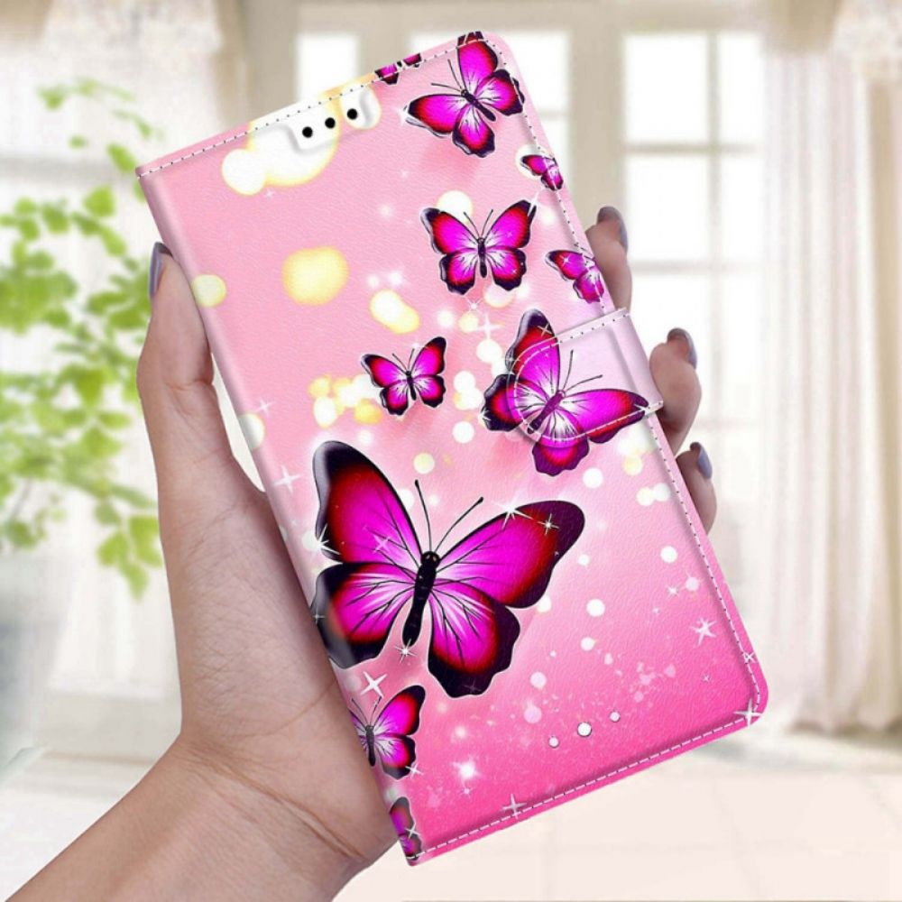 Leren Hoesje voor Xiaomi Redmi Note 11 Pro Plus 5G Met Ketting Thong Vlinders Fan