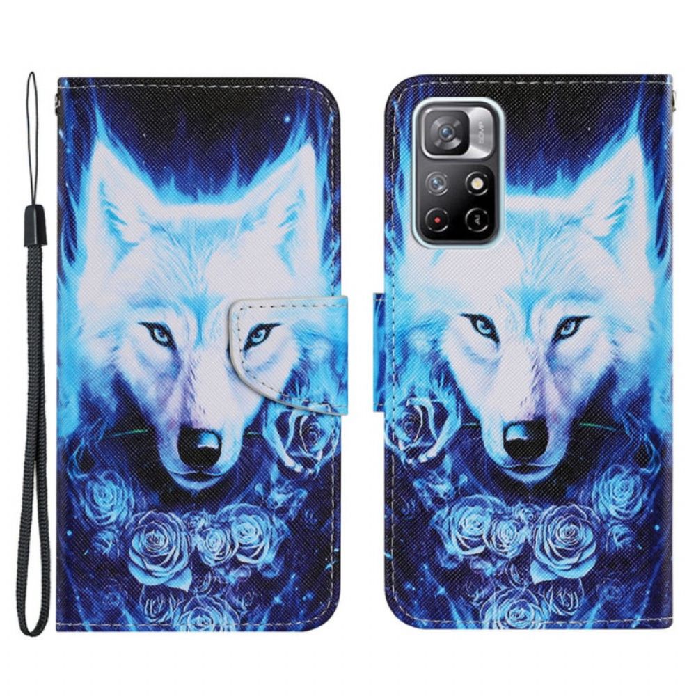 Leren Hoesje voor Xiaomi Redmi Note 11 Pro Plus 5G Wolf Met Koord