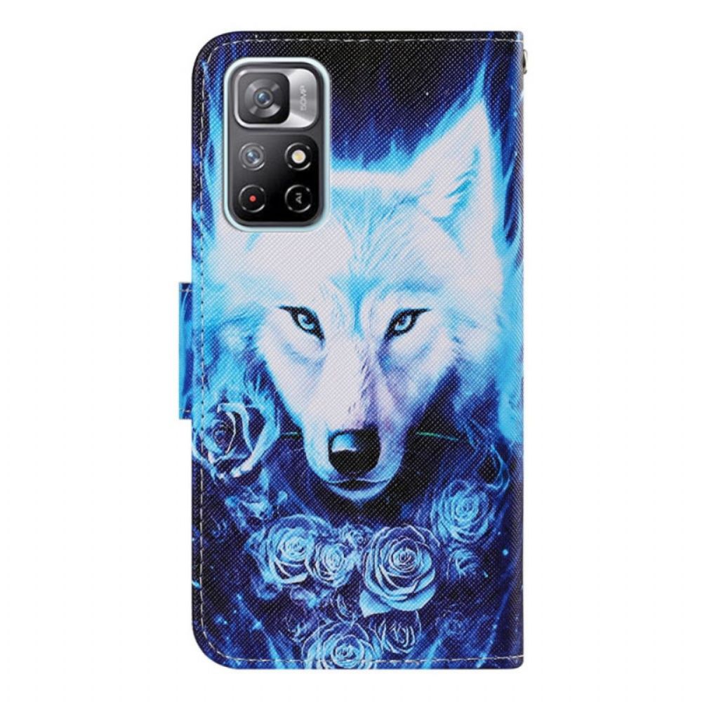 Leren Hoesje voor Xiaomi Redmi Note 11 Pro Plus 5G Wolf Met Koord