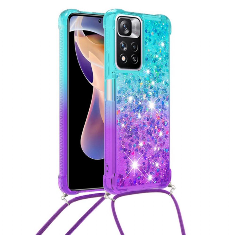 Telefoonhoesje voor Xiaomi Redmi Note 11 Pro Plus 5G Met Koord Met Glitter Siliconen Koord