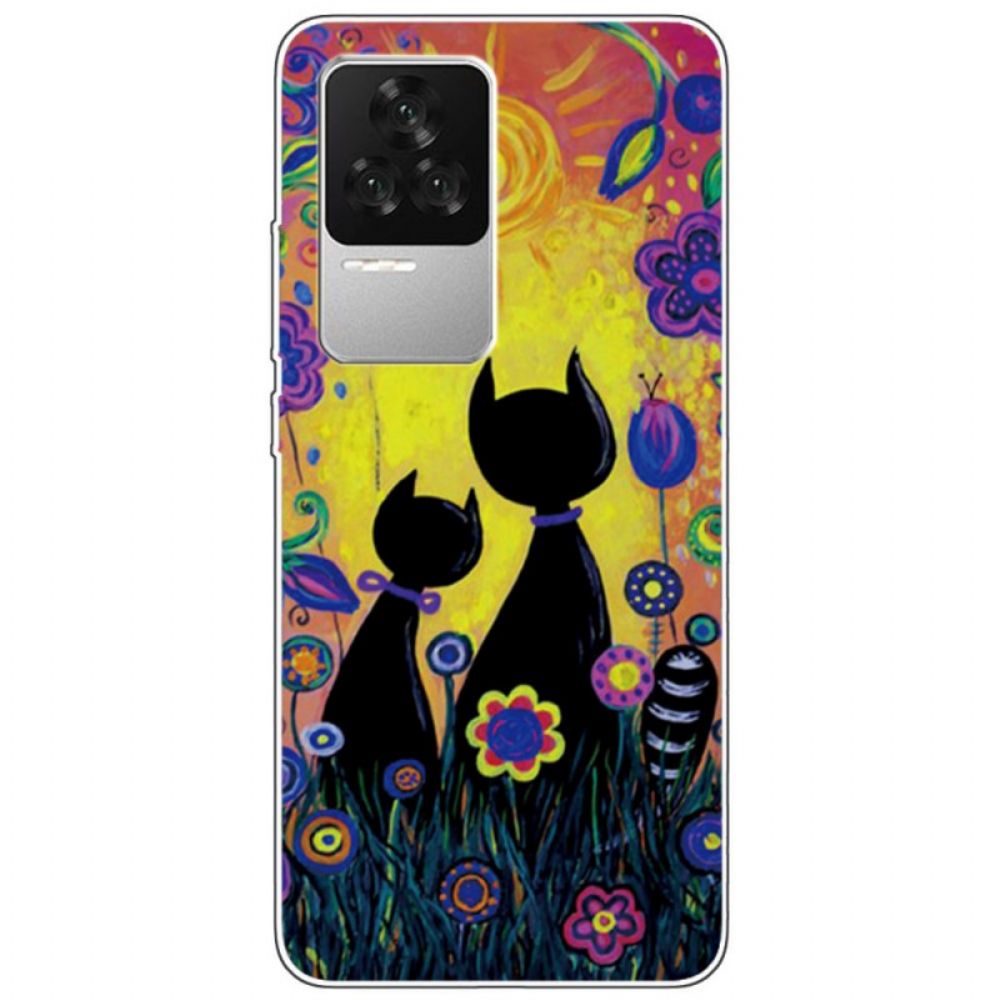 Telefoonhoesje voor Poco F4 Siliconen Grafische Katten