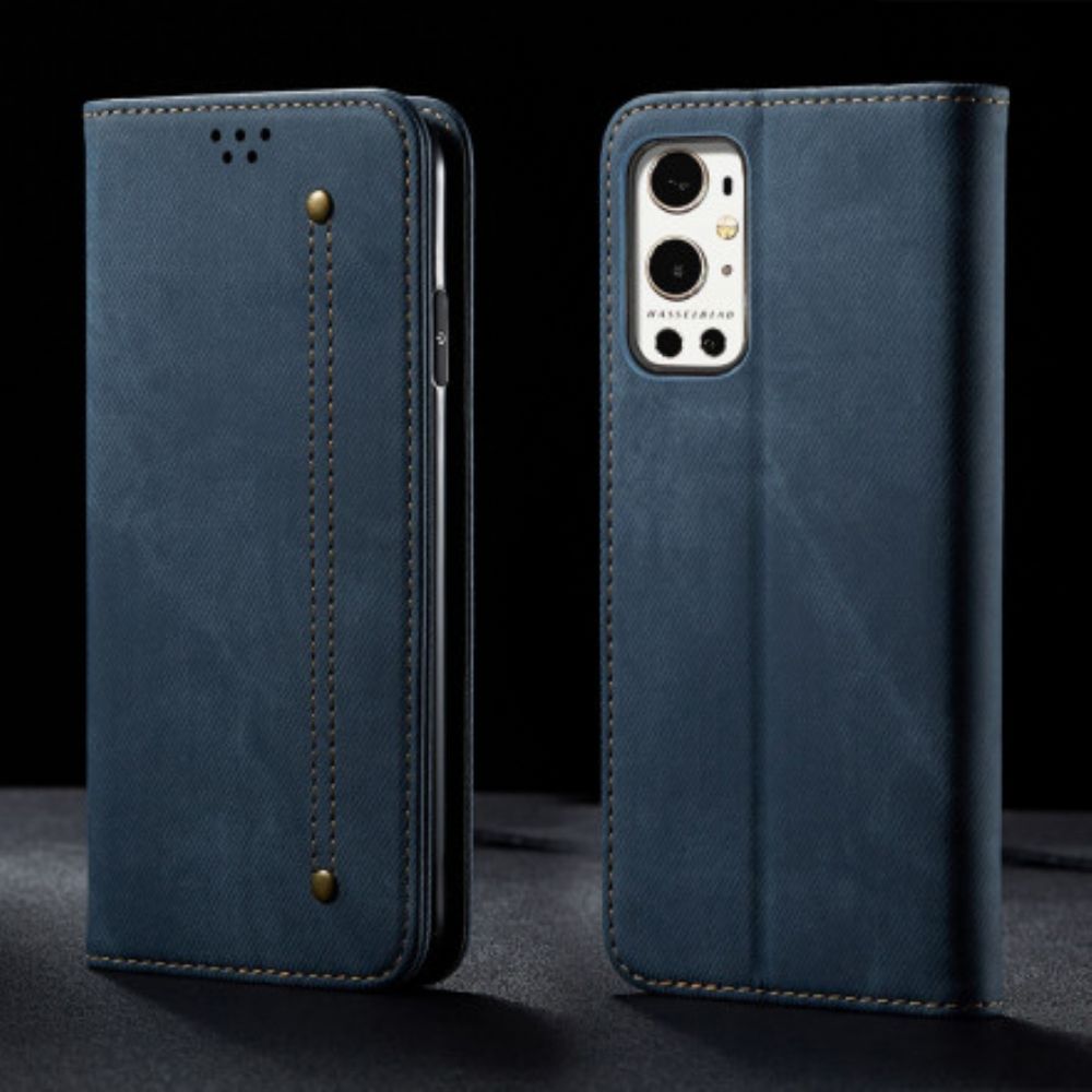 Bescherming Hoesje voor OnePlus 9 Pro Folio-hoesje Imitatieleren Jeanstextuur