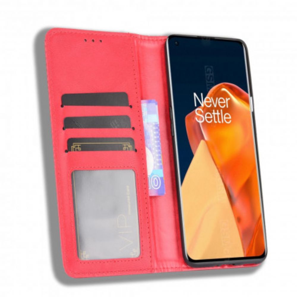 Bescherming Hoesje voor OnePlus 9 Pro Folio-hoesje Vintage Gestileerd Leereffect