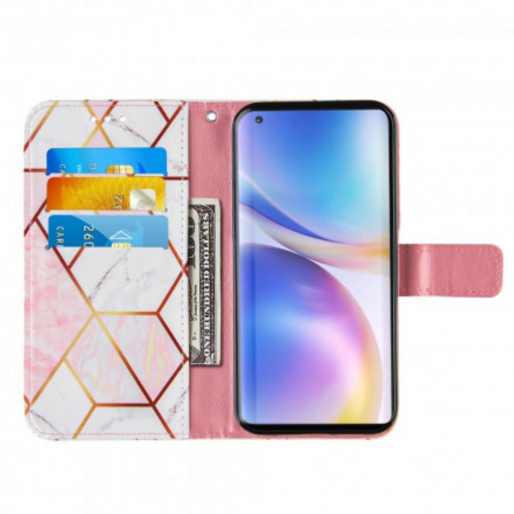 Folio-hoesje voor OnePlus 9 Pro Met Ketting Gestreept Geometrisch Marmer