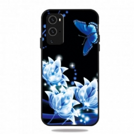 Hoesje voor OnePlus 9 Pro Vlinder En Blauwe Bloemen