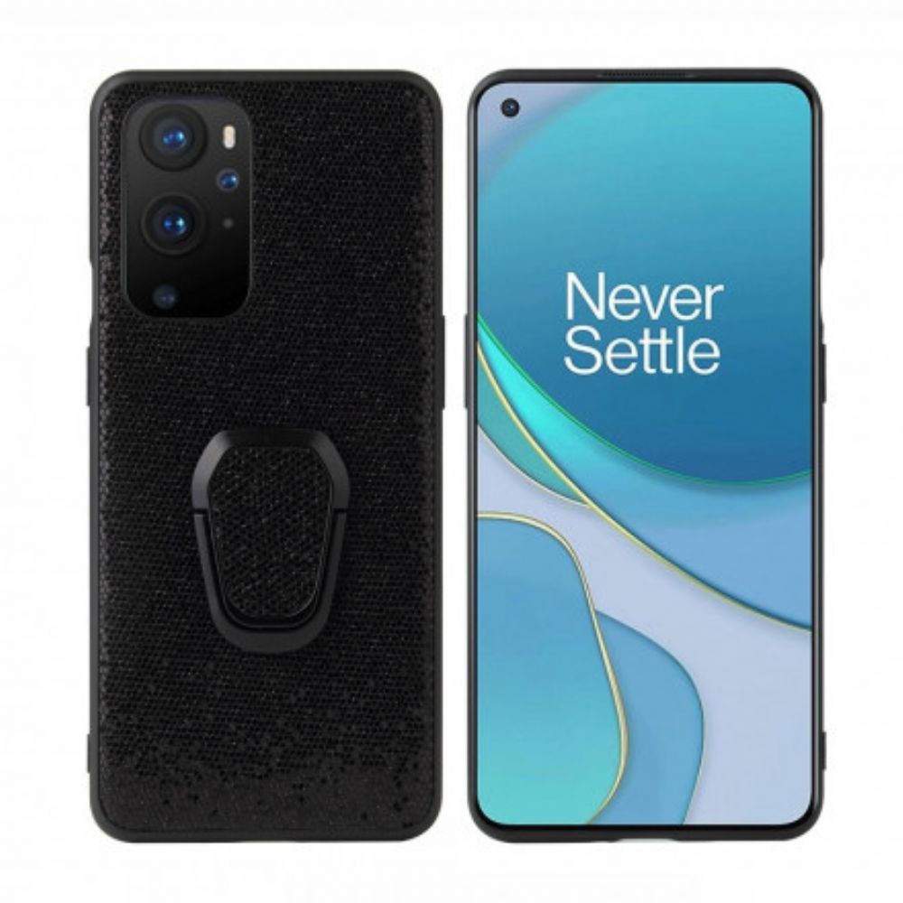 Telefoonhoesje voor OnePlus 9 Pro Zwarte Pailletten Ring-ondersteuning