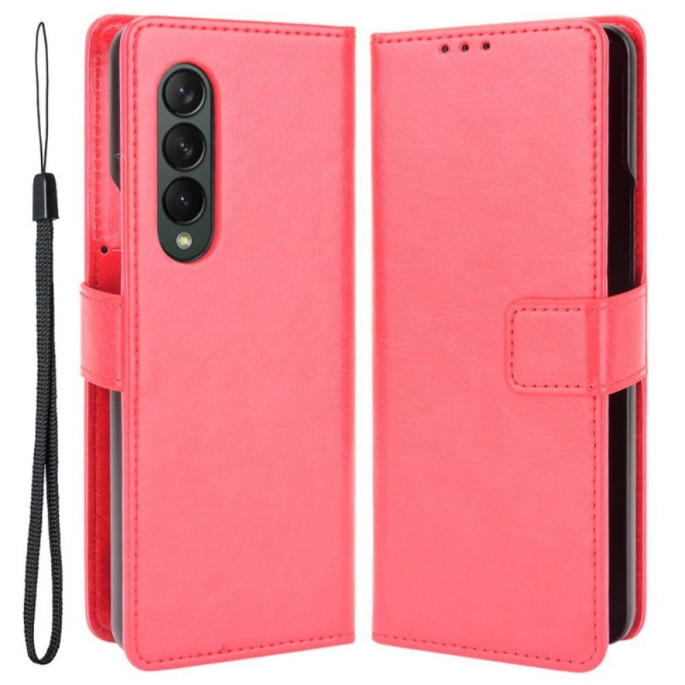 Folio-hoesje voor Samsung Galaxy Z Fold 4 Met Ketting Klassieke Gladde Kunstleren Band