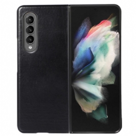 Hoesje voor Samsung Galaxy Z Fold 4 Klassiek Echt Rundleer