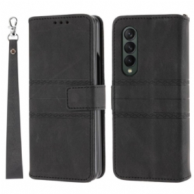 Leren Hoesje voor Samsung Galaxy Z Fold 4 Faux Lederen Riem Patroon