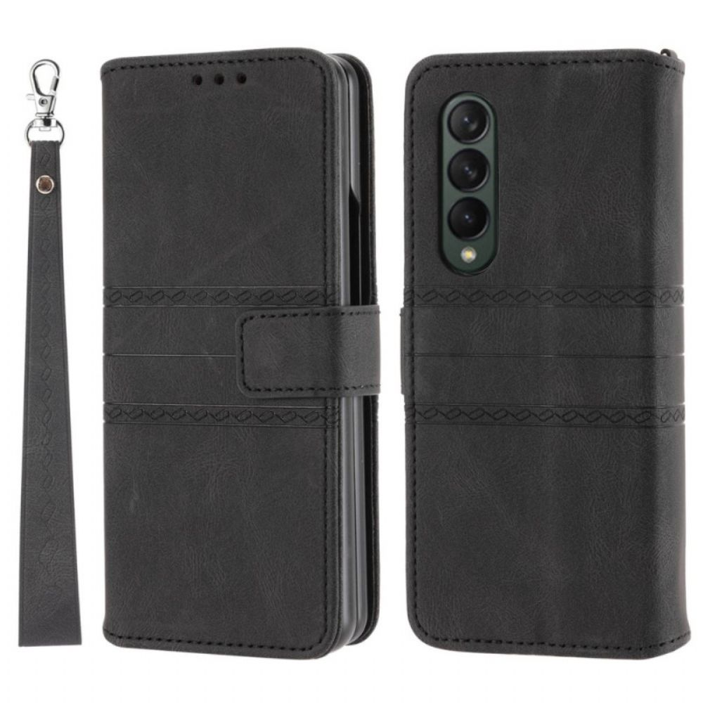 Leren Hoesje voor Samsung Galaxy Z Fold 4 Faux Lederen Riem Patroon