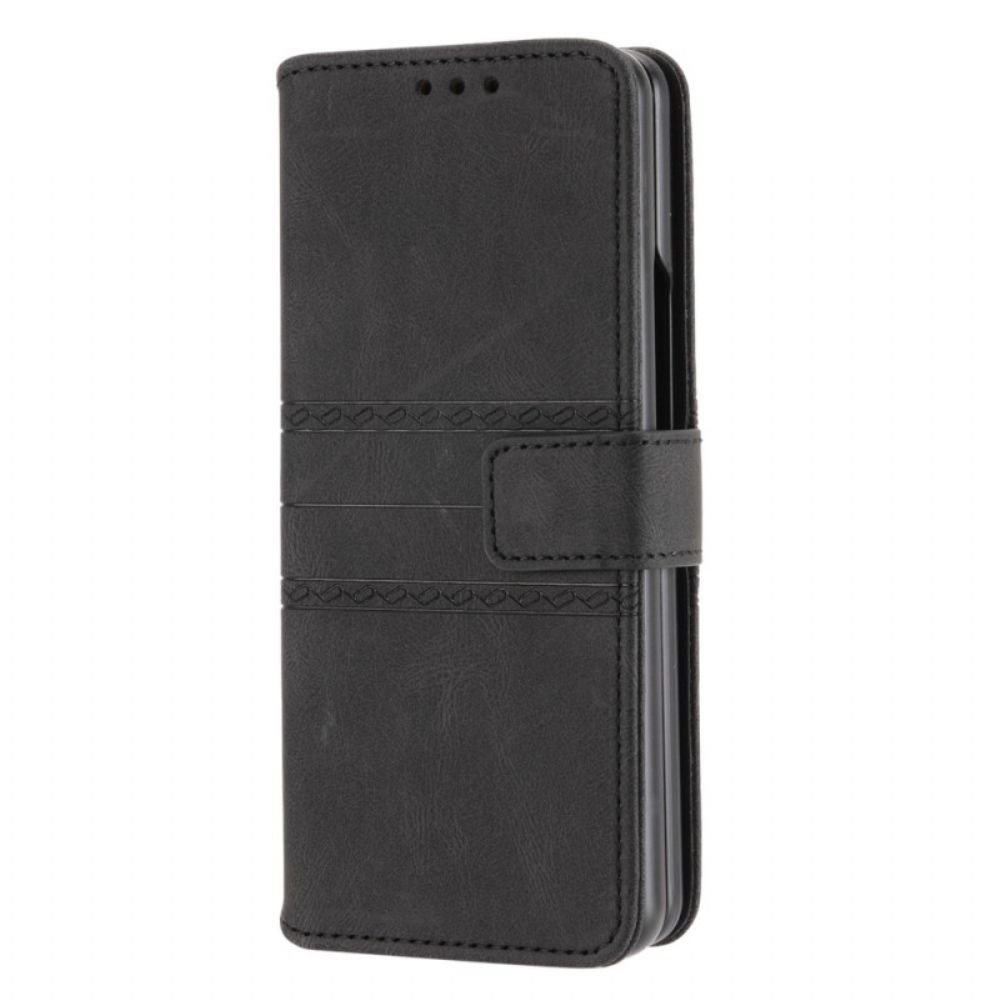 Leren Hoesje voor Samsung Galaxy Z Fold 4 Faux Lederen Riem Patroon