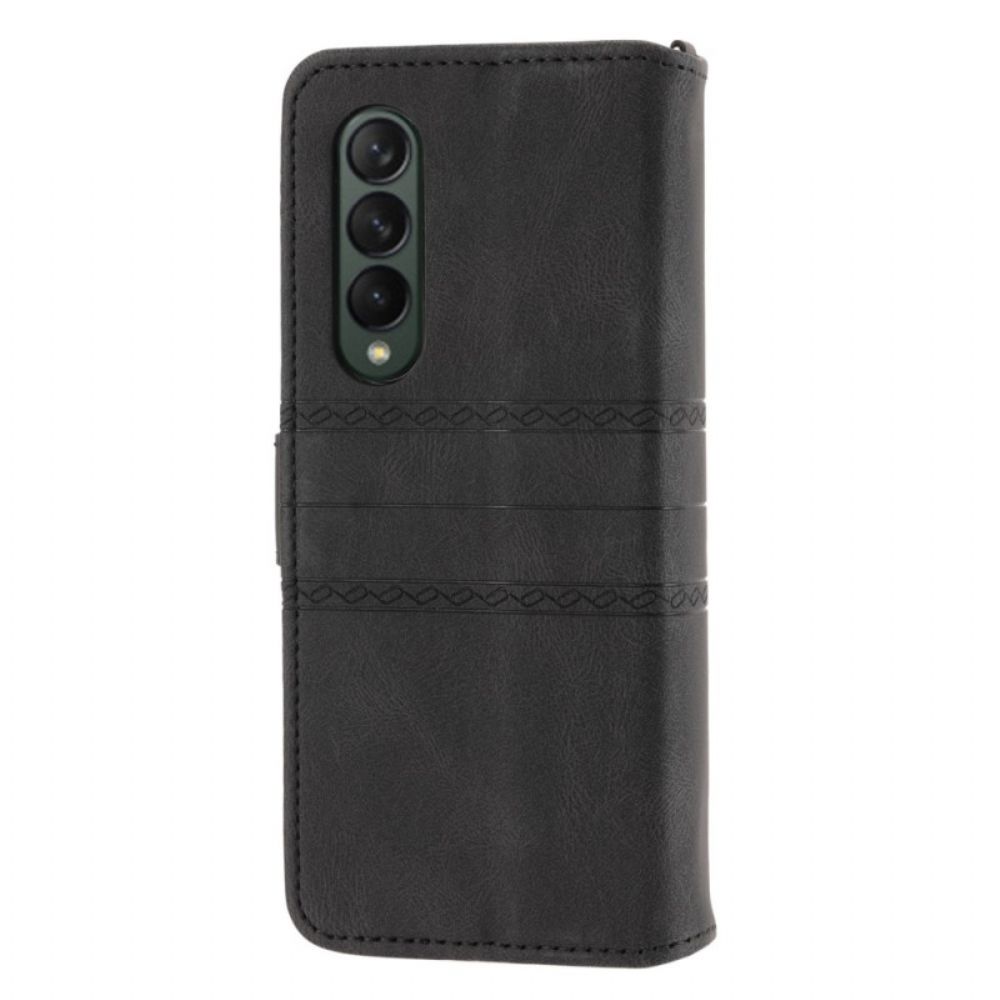 Leren Hoesje voor Samsung Galaxy Z Fold 4 Faux Lederen Riem Patroon