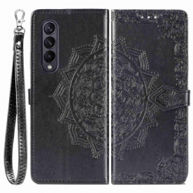 Leren Hoesje voor Samsung Galaxy Z Fold 4 Met Ketting Middeleeuwen Mandala Met Bandjes