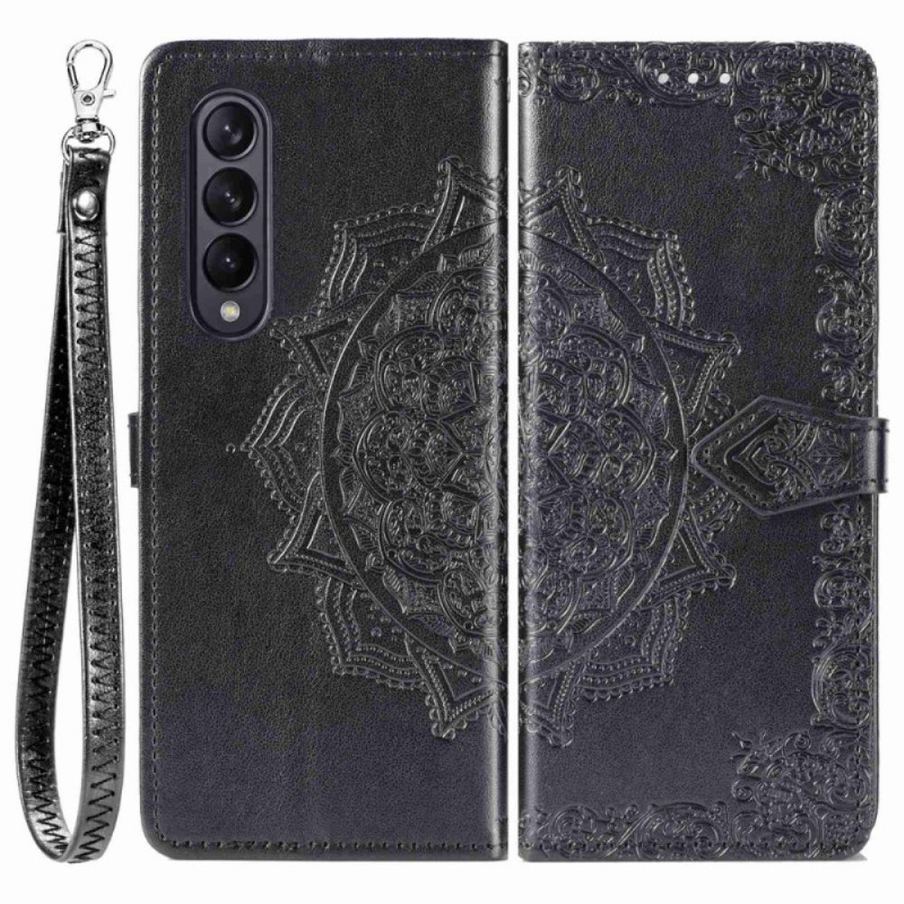 Leren Hoesje voor Samsung Galaxy Z Fold 4 Met Ketting Middeleeuwen Mandala Met Bandjes