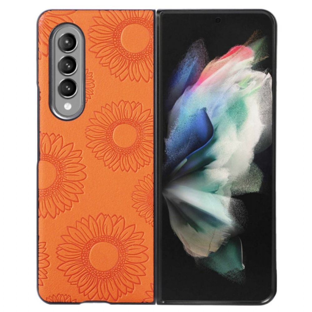 Telefoonhoesje voor Samsung Galaxy Z Fold 4 Zonnebloempatroon Gecoat Imitatieleer