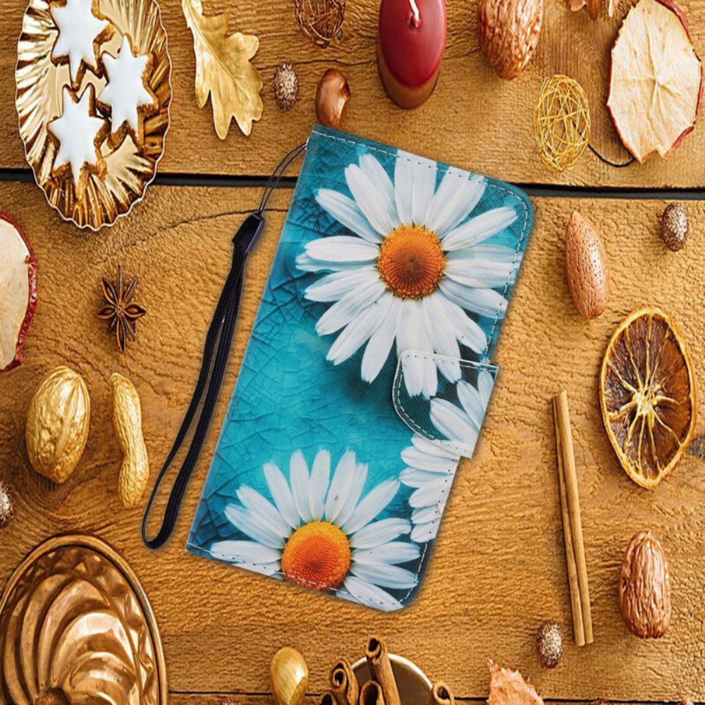 Folio-hoesje voor Samsung Galaxy A41 Met Ketting Thong Madeliefjes