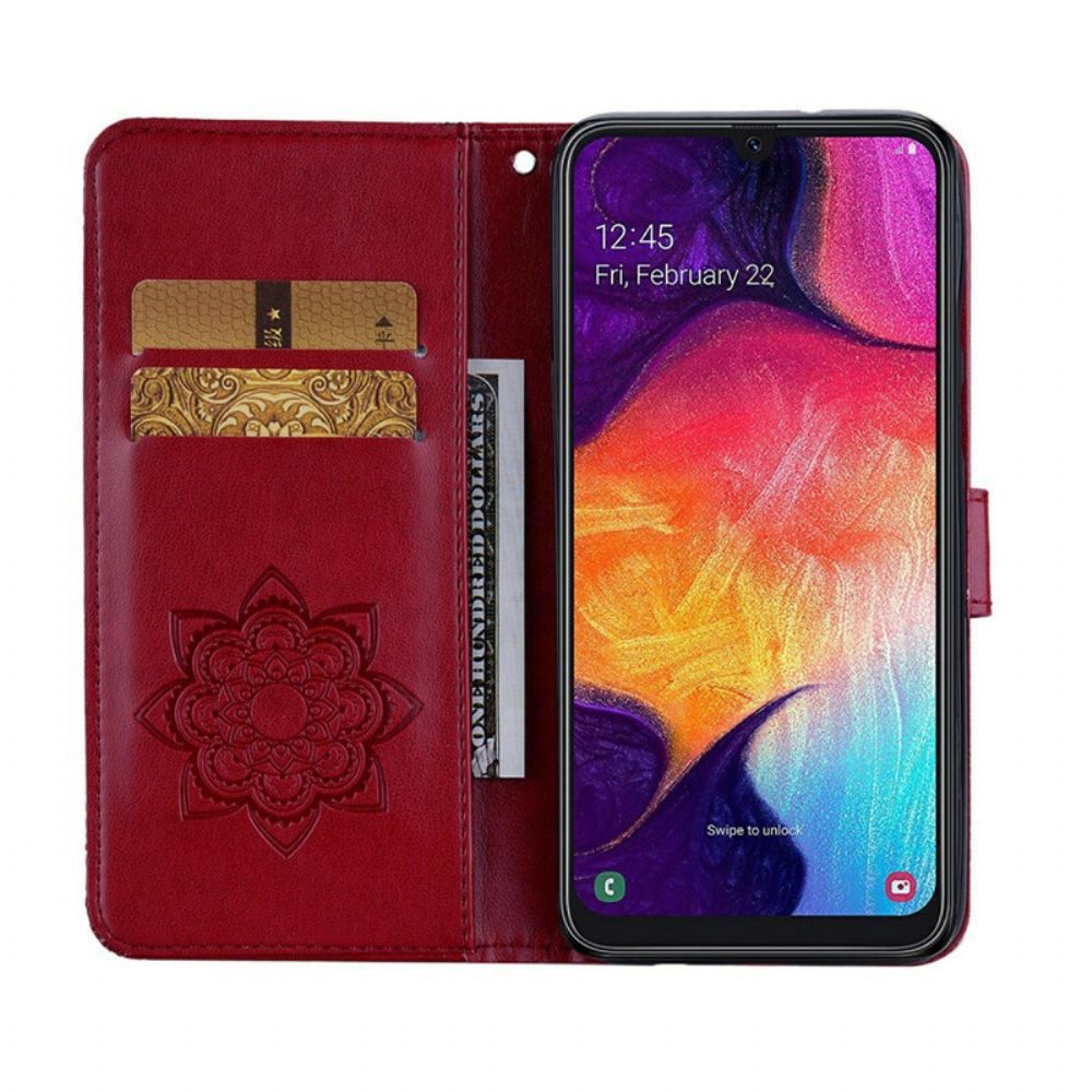 Folio-hoesje voor Samsung Galaxy A41 Uil Mandala En Lanyard