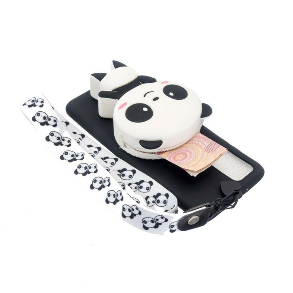 Hoesje voor Samsung Galaxy A41 3d Panda Met Karabijnkoord