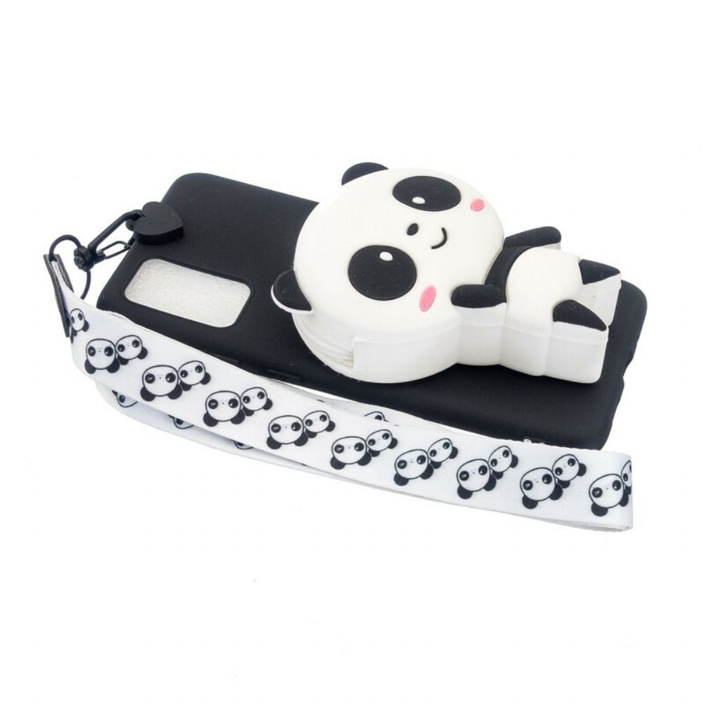 Hoesje voor Samsung Galaxy A41 3d Panda Met Karabijnkoord