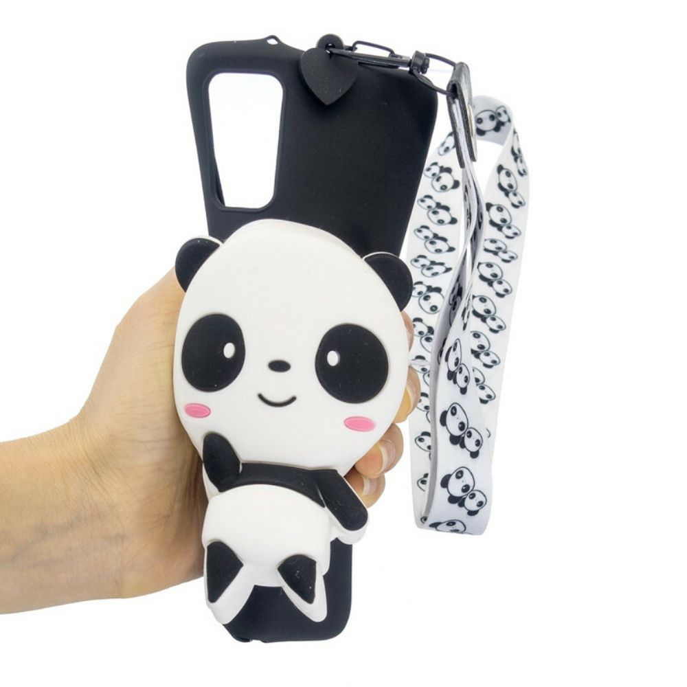 Hoesje voor Samsung Galaxy A41 3d Panda Met Karabijnkoord