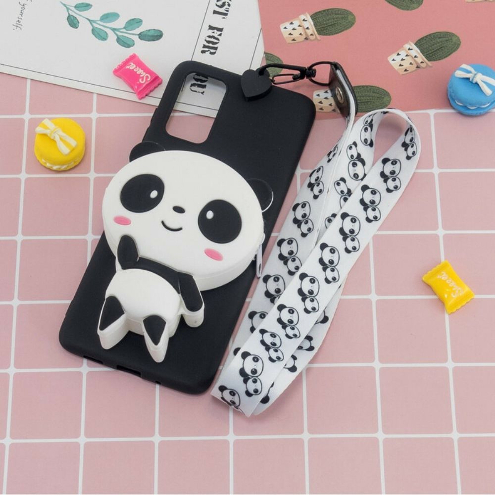 Hoesje voor Samsung Galaxy A41 3d Panda Met Karabijnkoord