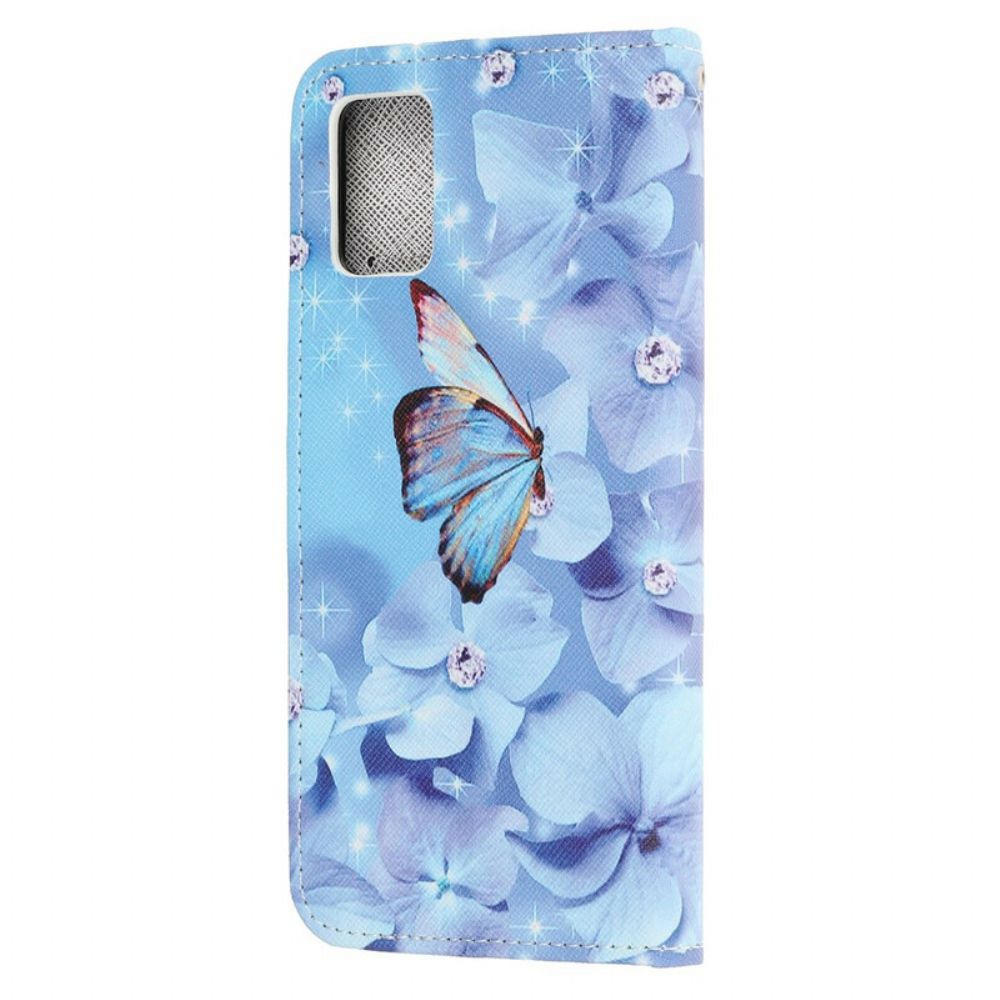 Leren Hoesje voor Samsung Galaxy A41 Met Ketting Vlinders Met Diamanten Band